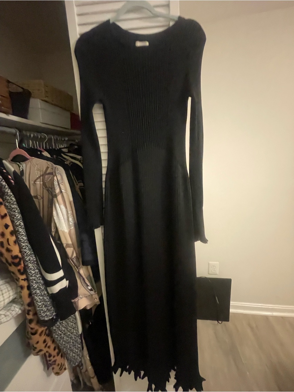 KHAITE Black Long-Sleeve Ribbed Knit Maxi Dress